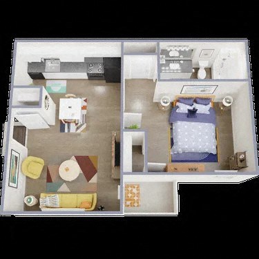 Floor plan for 1 bed, 1 bath, 478 sqft